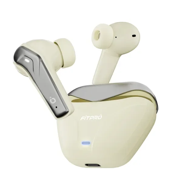 Fitpro X Flip Pods Earbuds With 72H Playback Ultra-Low Latency With 4 Mic Enc, 5.4V Bluetooth (Beige, True Wireless)