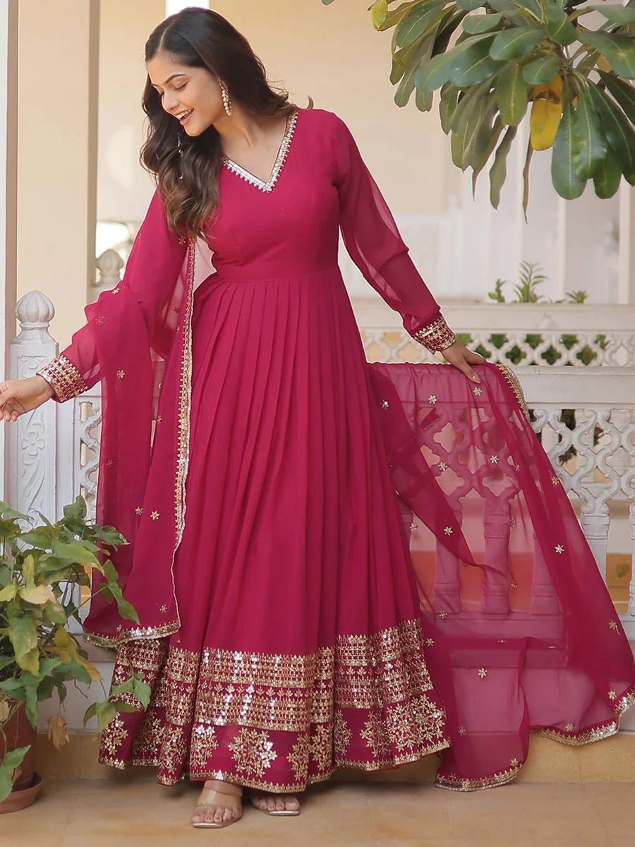 Buy KALINI Women Sequin Embroidered Anarkali Dress With Dupatta - - Apparel for Women
