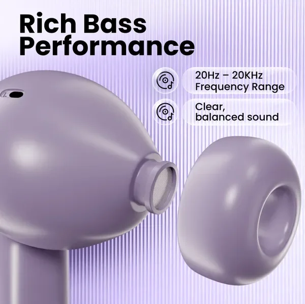 Fitpro Air 7 Tws Earbuds Bluetooth 48H Playtime, Deep Bass Noise & Smart Touch Control Bluetooth (Purple, True Wireless) 4