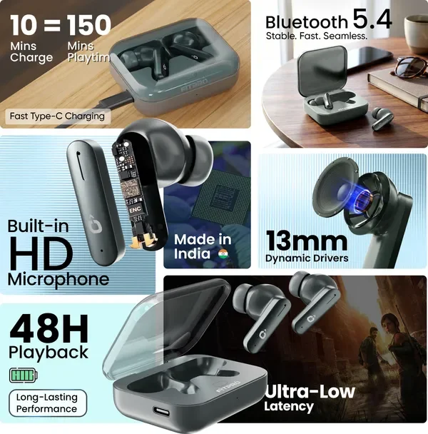 Fitpro Air 7 Tws Earbuds Bluetooth 48H Playtime, Deep Bass Noise & Smart Touch Control Bluetooth (Green, True Wireless) 2