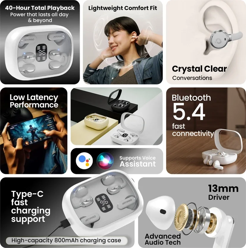 Fitpro Q10 Sport Earhook TWS Earbuds, Bluetooth 5.4, Bluetooth 4