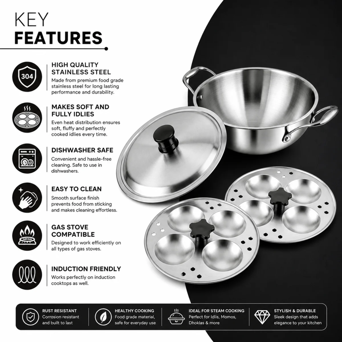 Stainless Steel Multi Kadai | Idli Maker | Dhokla Maker 2 Plates - 8 Idlies (Copy) (Copy) (Copy) (Copy) (Copy) (Copy) (Copy) (Copy) 3
