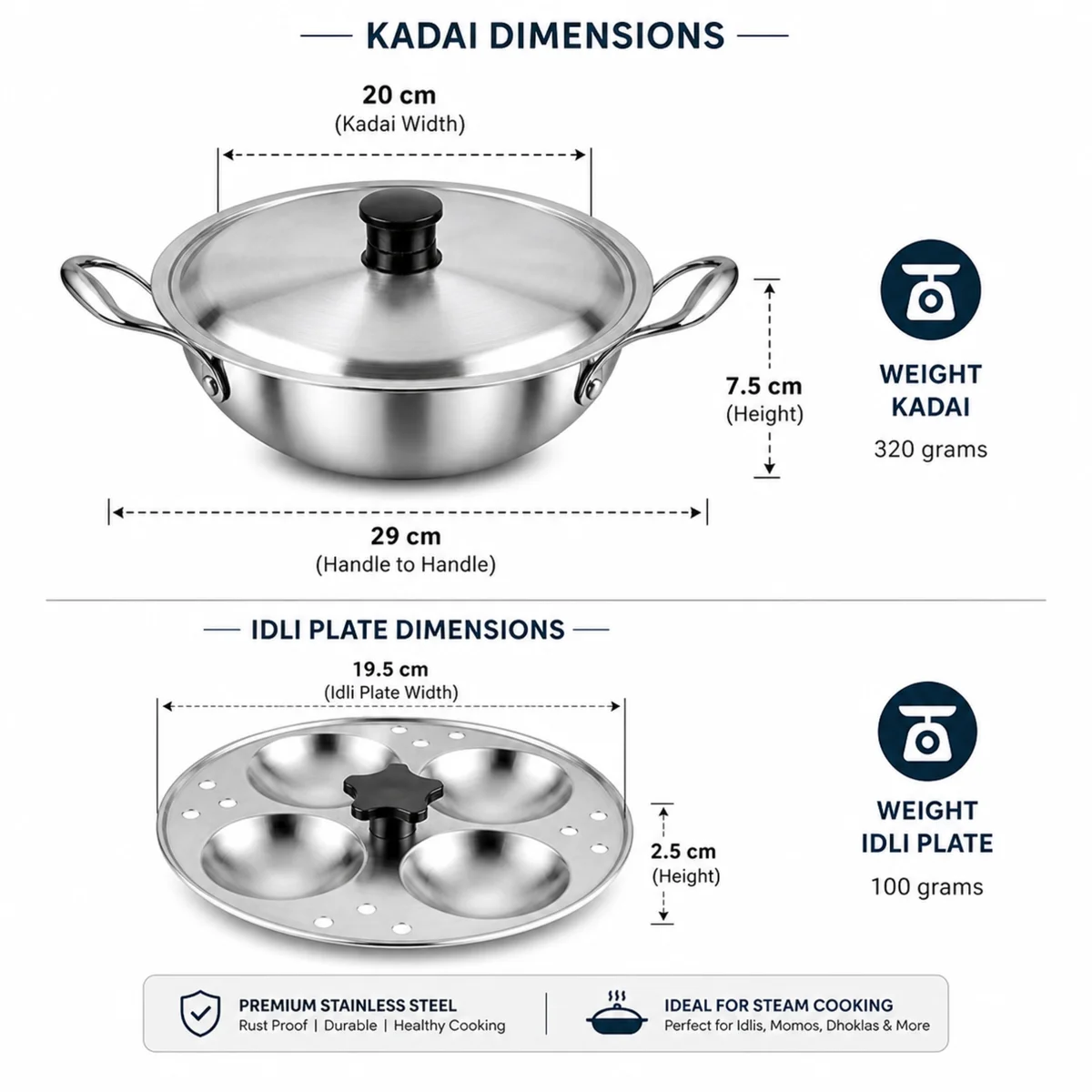 Stainless Steel Multi Kadai | Idli Maker | Dhokla Maker 2 Plates - 8 Idlies (Copy) (Copy) (Copy) (Copy) (Copy) (Copy) (Copy) (Copy) 2