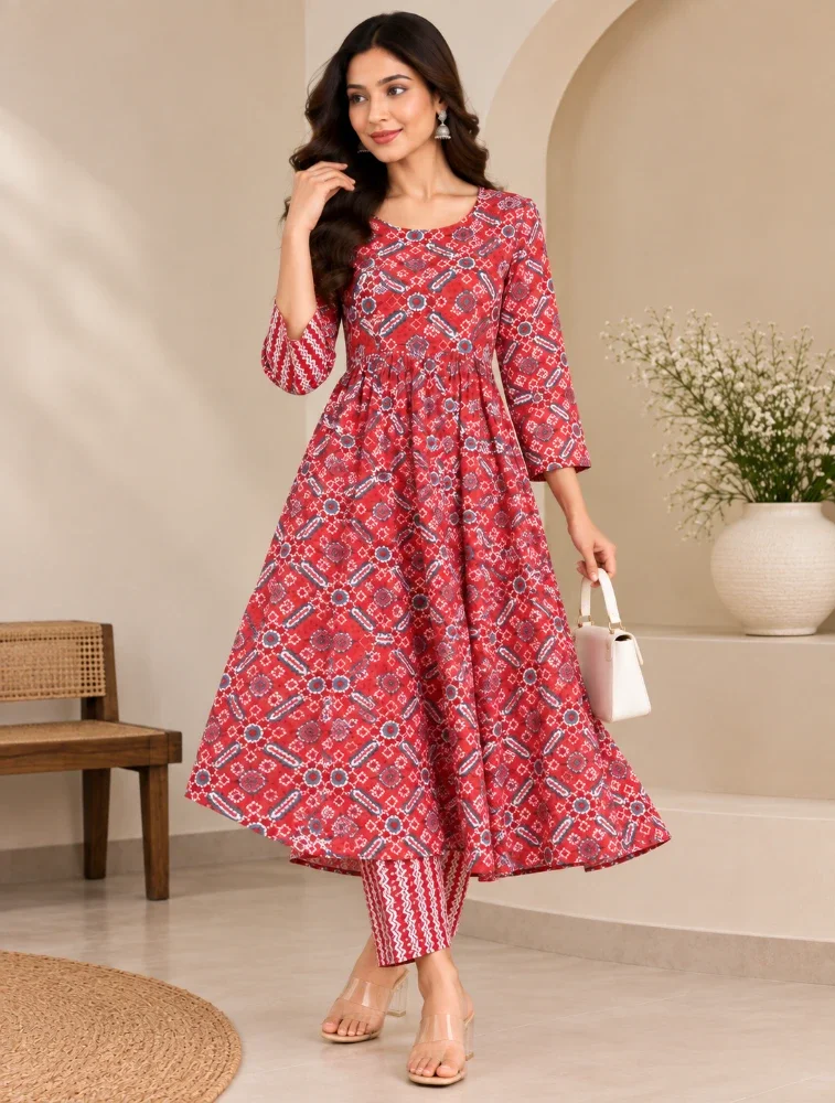 20% OFF   100%   Red Womens Floral Printed Kurti With Pant Set 1 Red Womens Floral Printed Kurti Wit