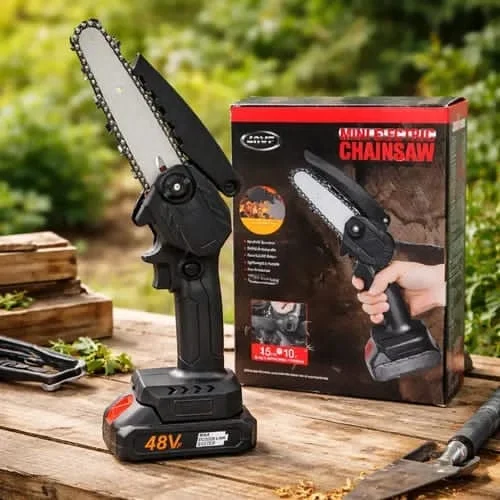 48V Cordless Mini Chainsaw with Battery, One-Hand Operation