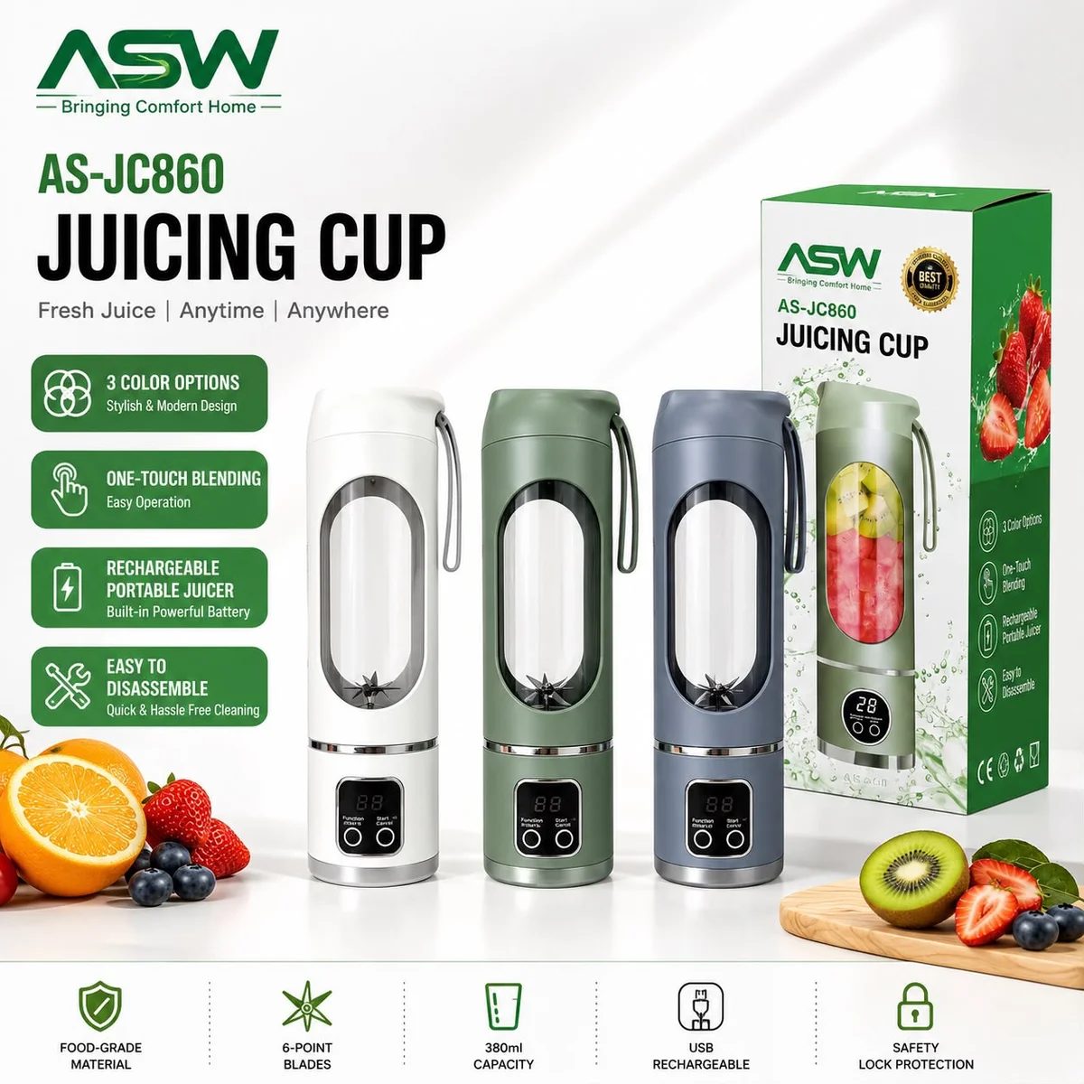 ASW AS-JC860 is a portable USB-rechargeable electric juicing cup