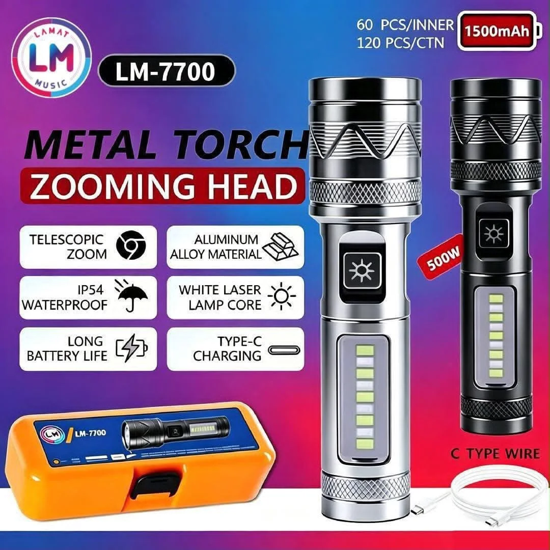 Metal Torch Zooming Head, Flashlight LED,1500mAh