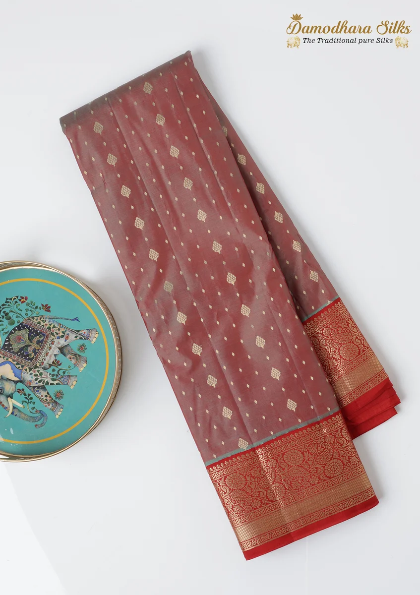 Kanchipuram Silk Saree | Dusty Rose Pink & Red | Gold Zari Border | Traditional Festive Wear