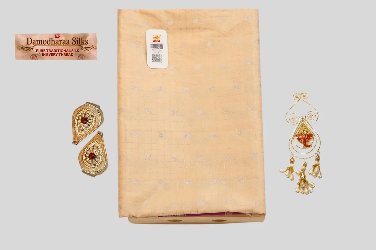 Elegant Beige Silk Saree with Magenta Border
