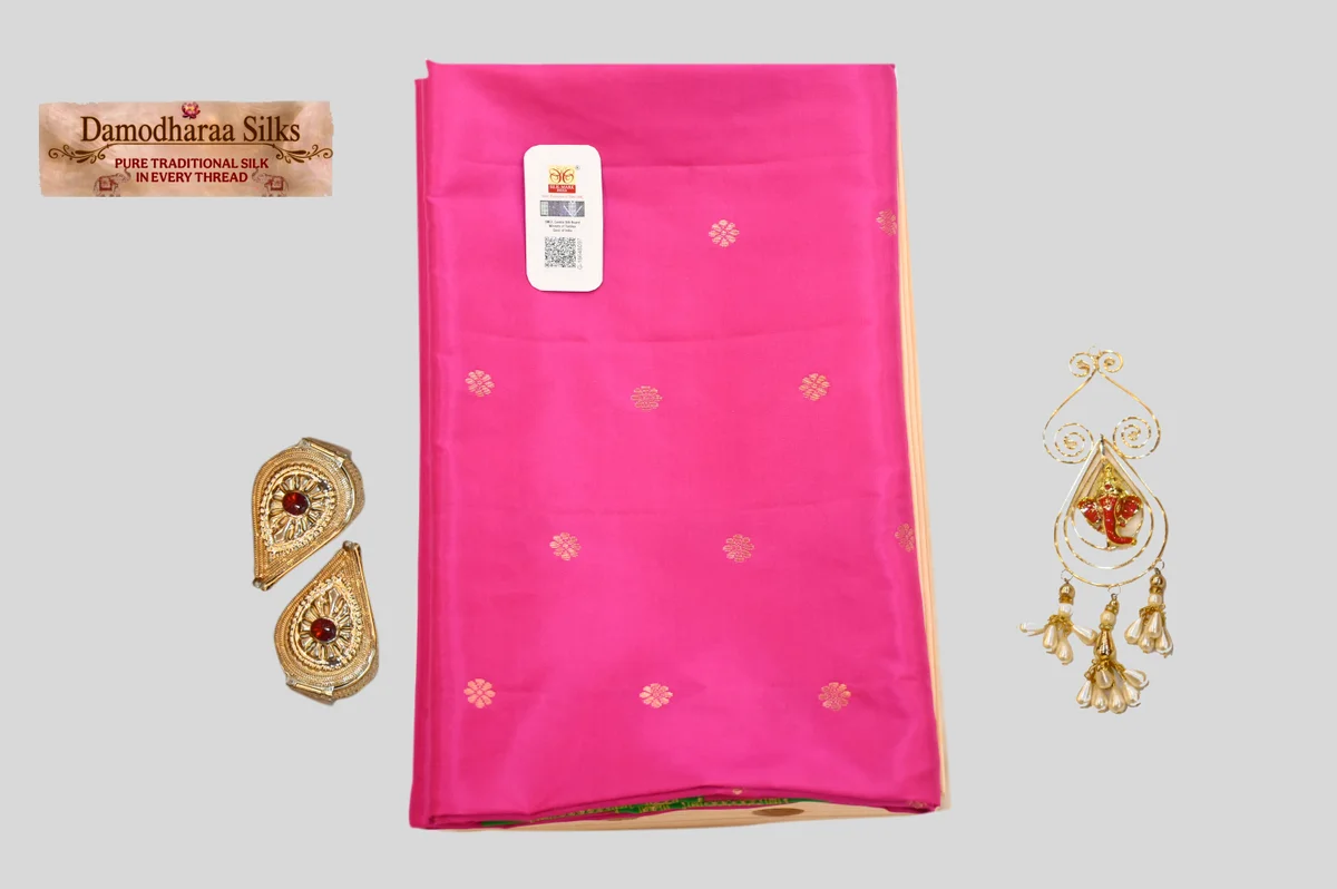 Bright Pink Silk Saree with Green Zari Border