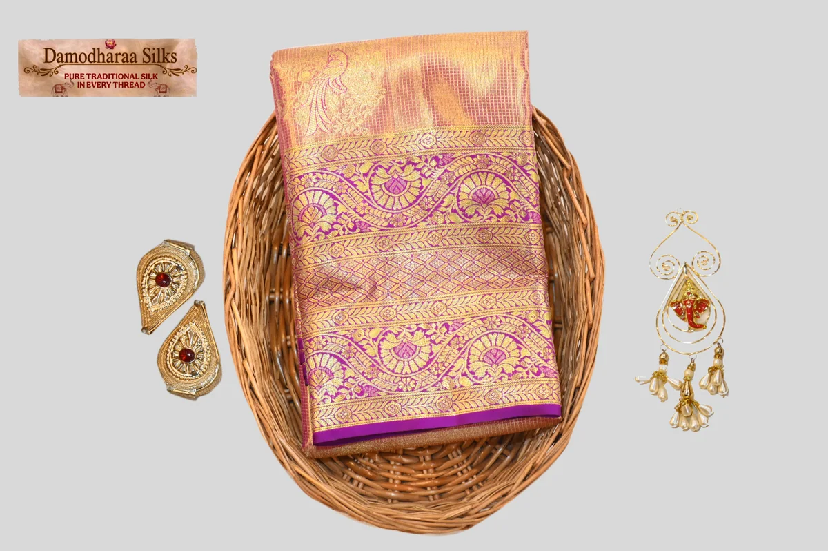 Royal Pink & Gold Kanchipuram Silk Saree with Grand Zari Border
