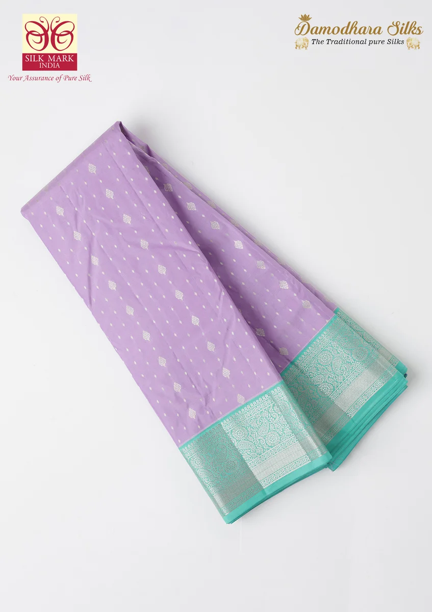 Kanchipuram Silk Saree | Lavender & Aqua Green | Silver Zari Border | Elegant Traditional Wear