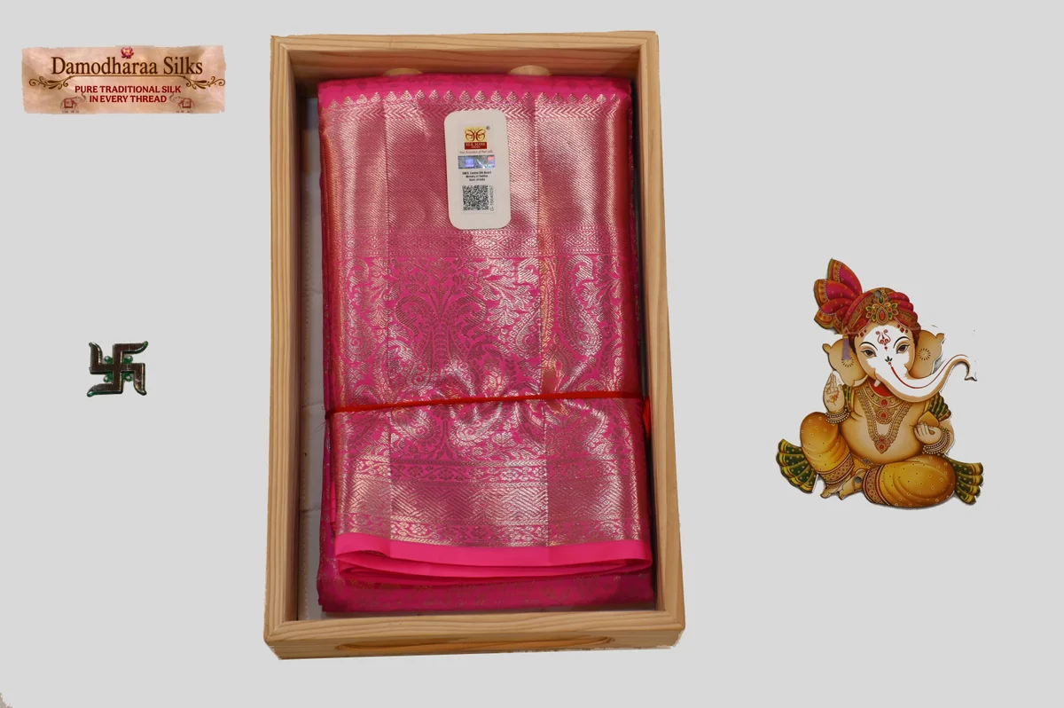 Premium Pink Silkmark Certified Pure Silk Saree with Rich Zari Border | Wedding & Festive Saree | Damodharaa Silks