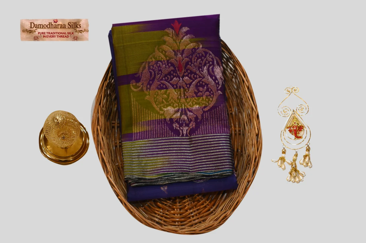 Royal Purple & Olive Green Traditional Silk Saree with Zari Weaving