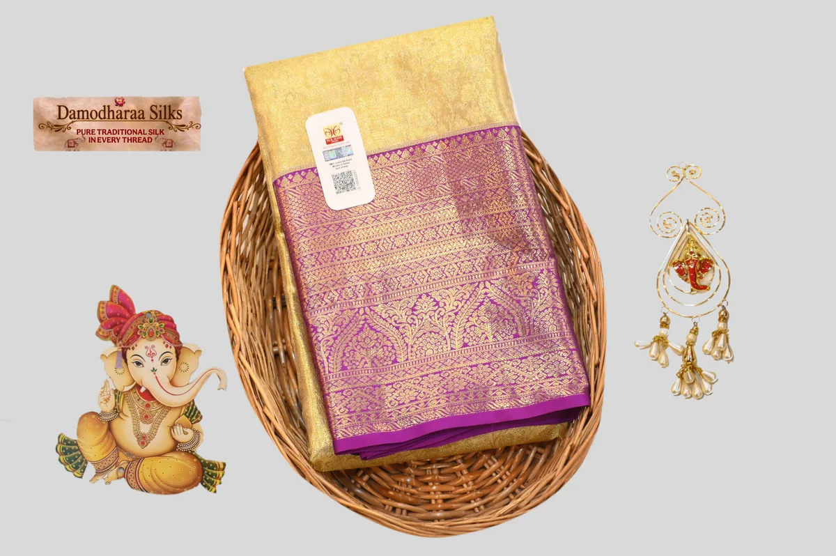 Royal Gold Kanchipuram Silk Saree with Rich Purple Zari Border