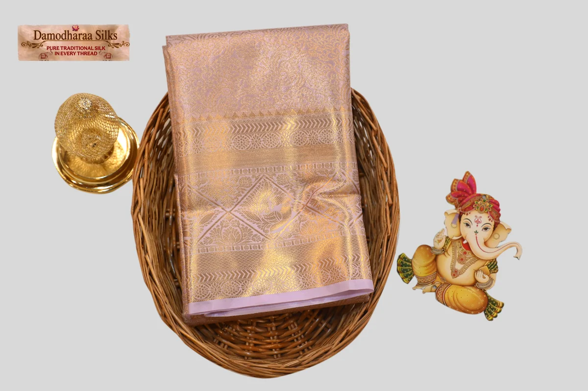 Premium Gold Tissue Silk Saree with Subtle Zari Weaving | Lightweight Designer Wedding & Festive Saree | Damodharaa Silks