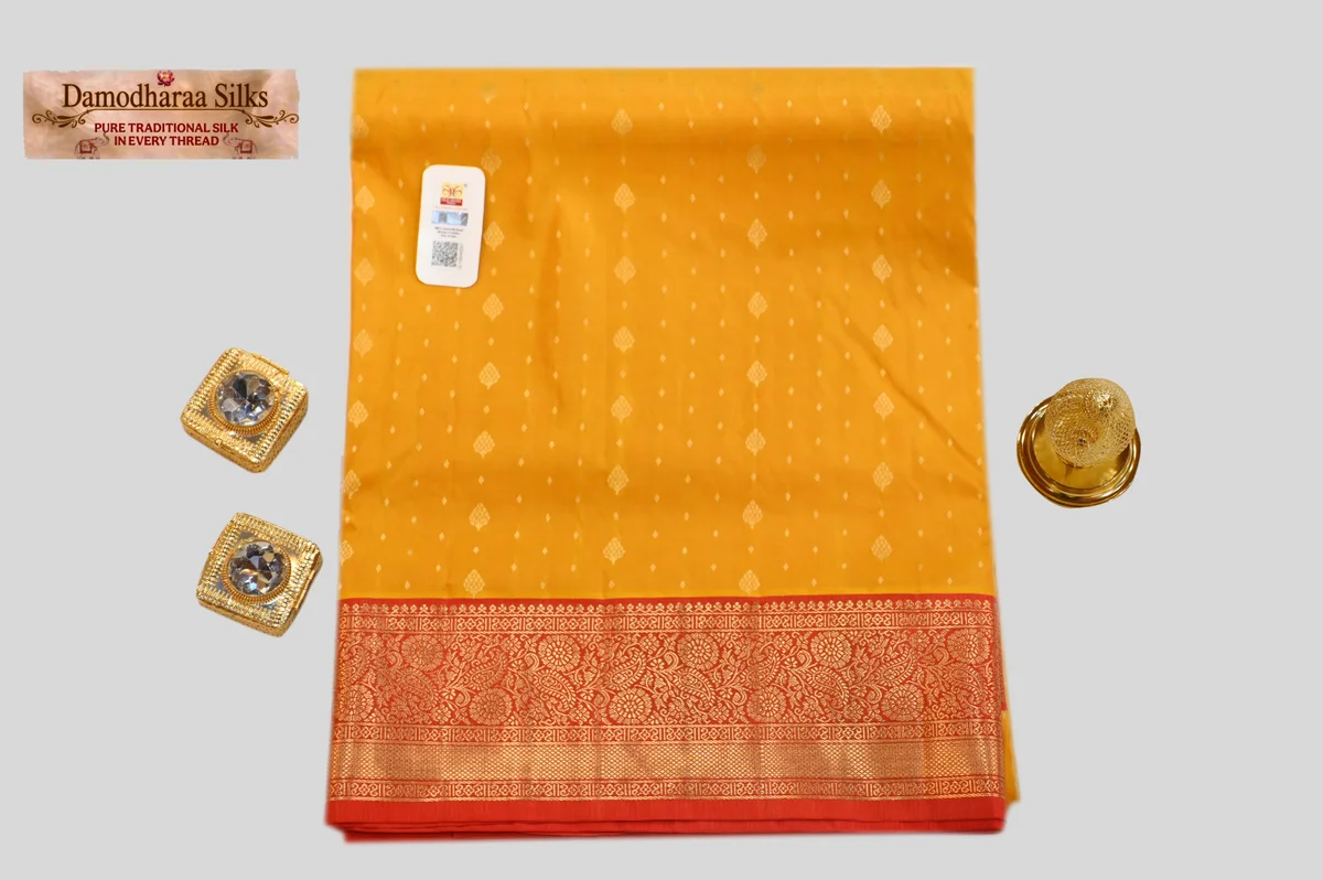 Mustard Yellow Traditional Silk Saree with Rich Red Gold Zari Border