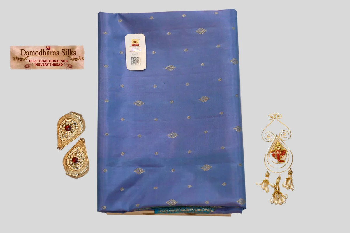 Elegant Sky Blue Silk Saree with Gold Zari Motifs