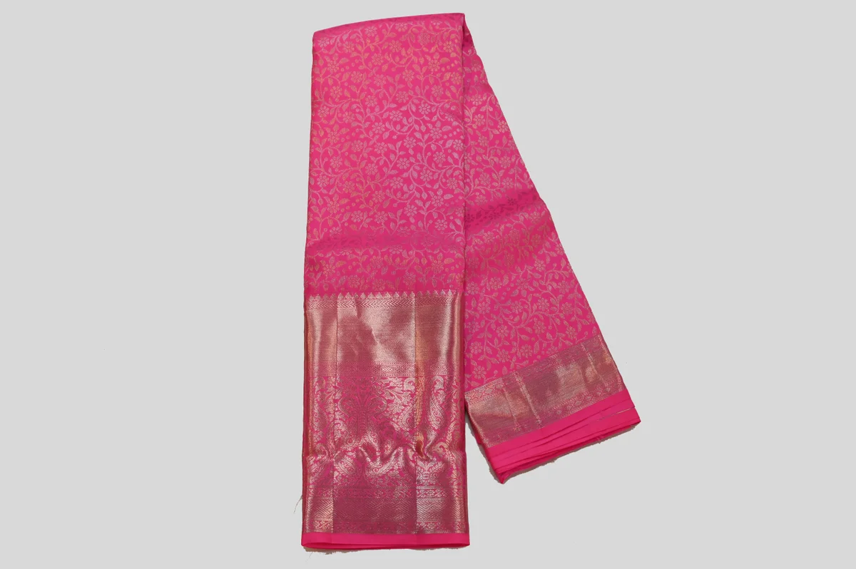 Elegant Pink Brocade Silk Saree with Gold Zari Border