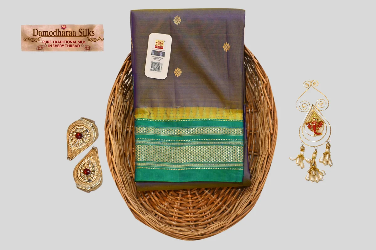 Elegant Lavender Silk Saree with Green Zari Border
