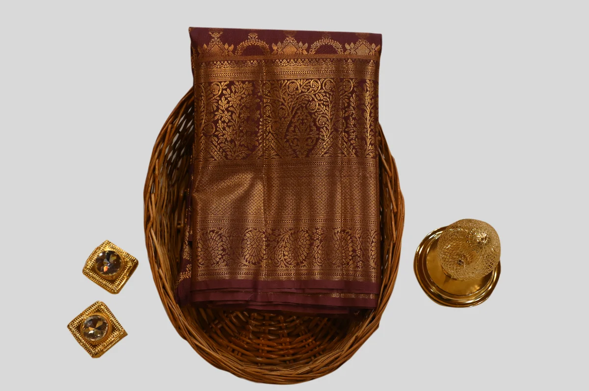 Rich Maroon Pure Silk Saree with Heavy Zari Border & Traditional Motifs | Premium Wedding Saree | Damodharaa Silks