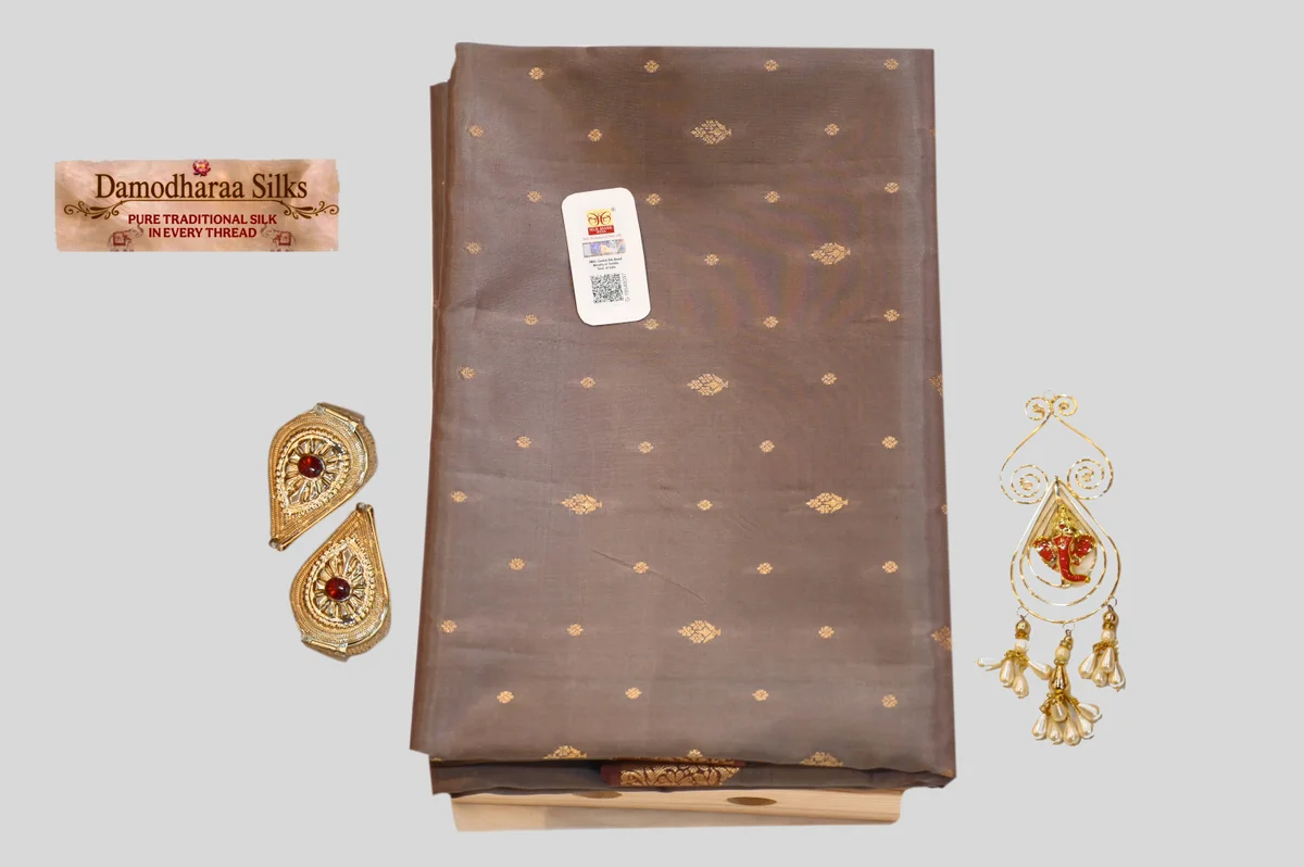 Elegant Coffee Brown Silk Saree with Gold Zari Motifs