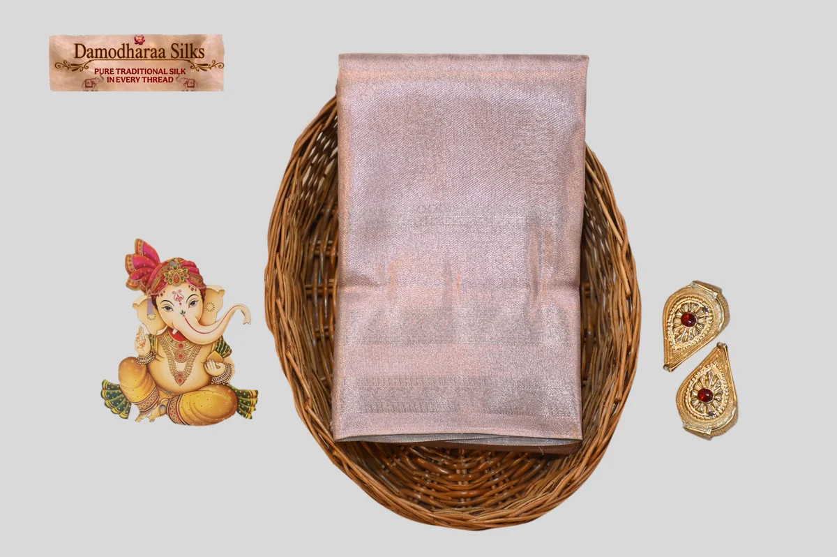 Elegant Rose Gold Shimmer Silk Saree