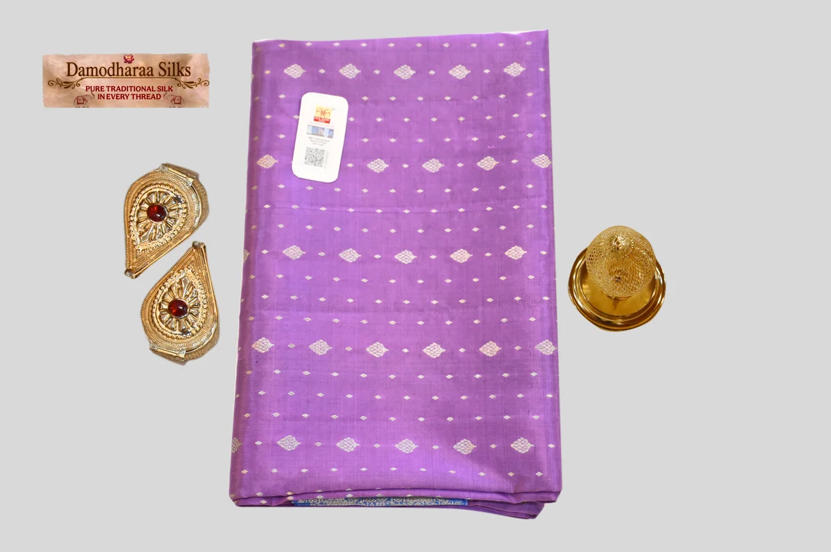 Elegant Lavender Silk Saree with Silver Zari Motifs