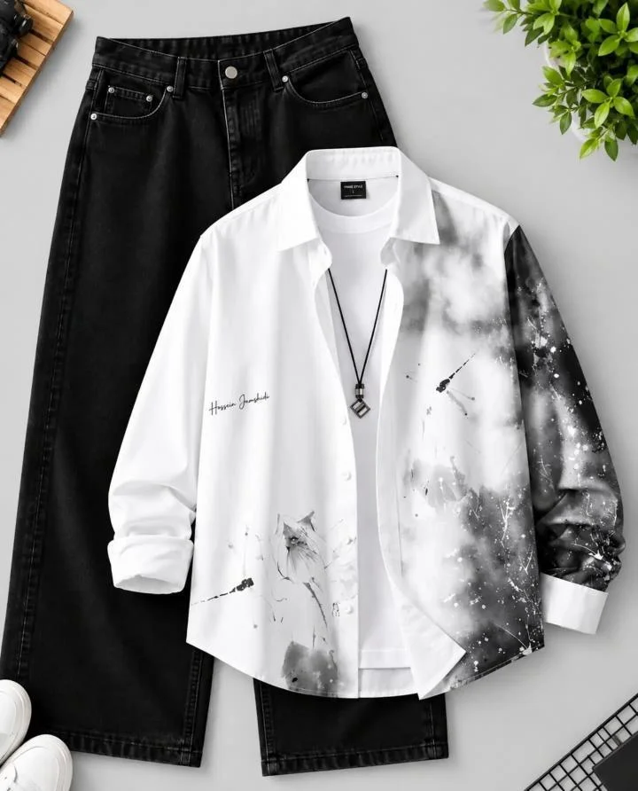 Men's Abstract Splash Print Casual Shirt