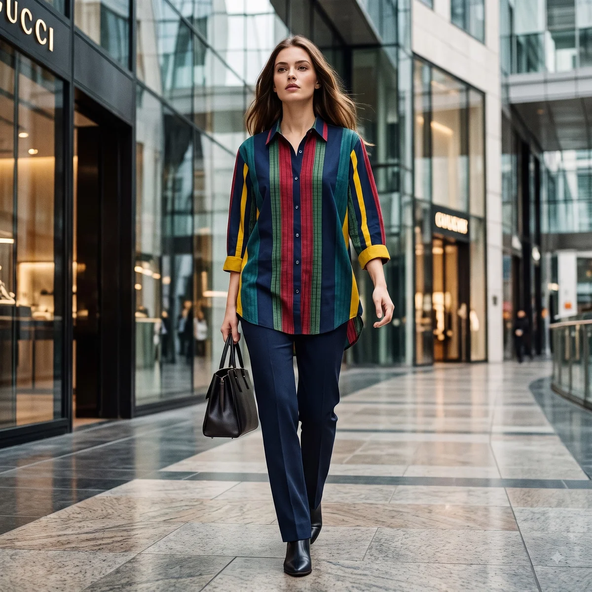 Women's Retro Multi-Color Striped Longline Button-Down Shirt 5