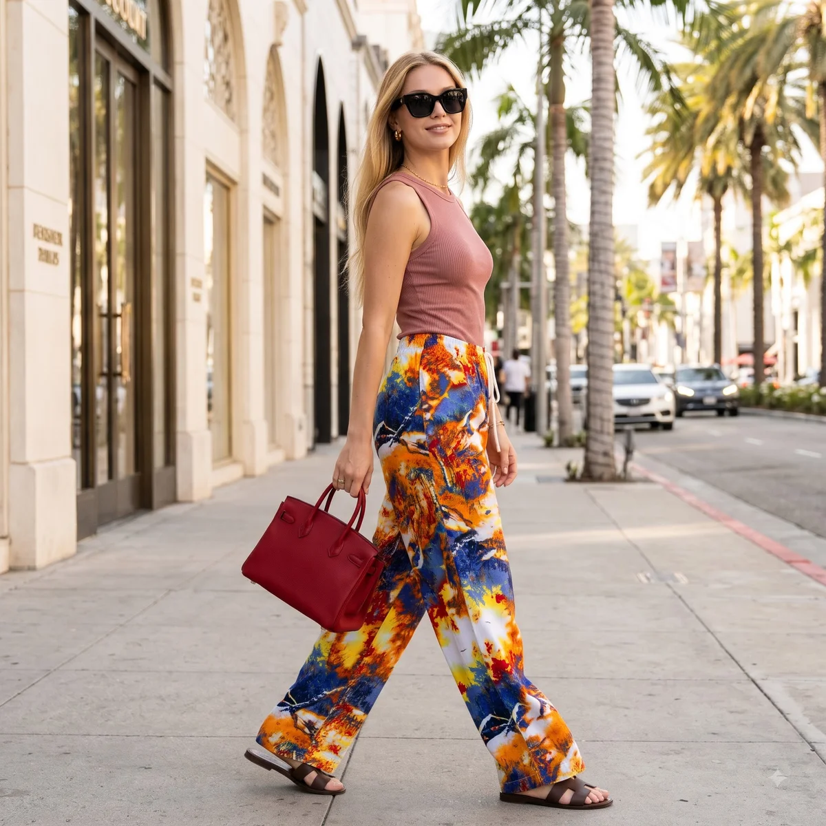 Women's Vibrant Multi-Color Abstract Tie-Dye Wide-Leg Palazzo Pants 2