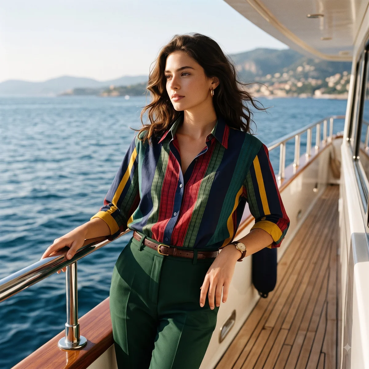 Women's Retro Multi-Color Striped Longline Button-Down Shirt 4