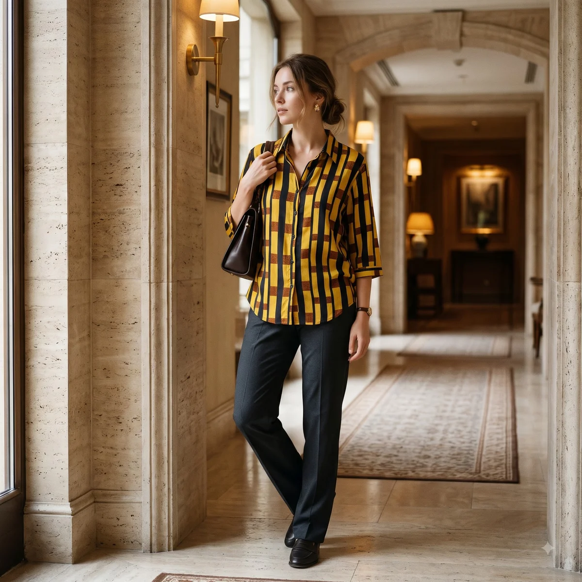 Women's Yellow & Black Geometric Block Striped Shirt 4