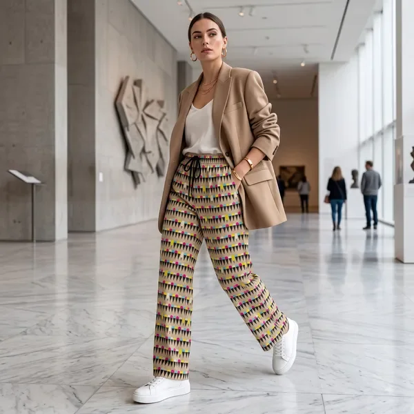 Multicolor Printed Wide Leg Trousers For Women
