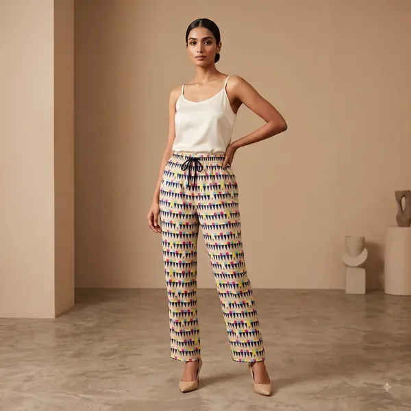 Multicolor Printed Wide Leg Trousers For Women 4