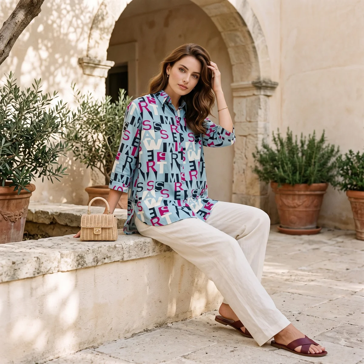 Women's Sky Blue Multicolour Typography Printed Shirt | Premium Casual & Office Wear