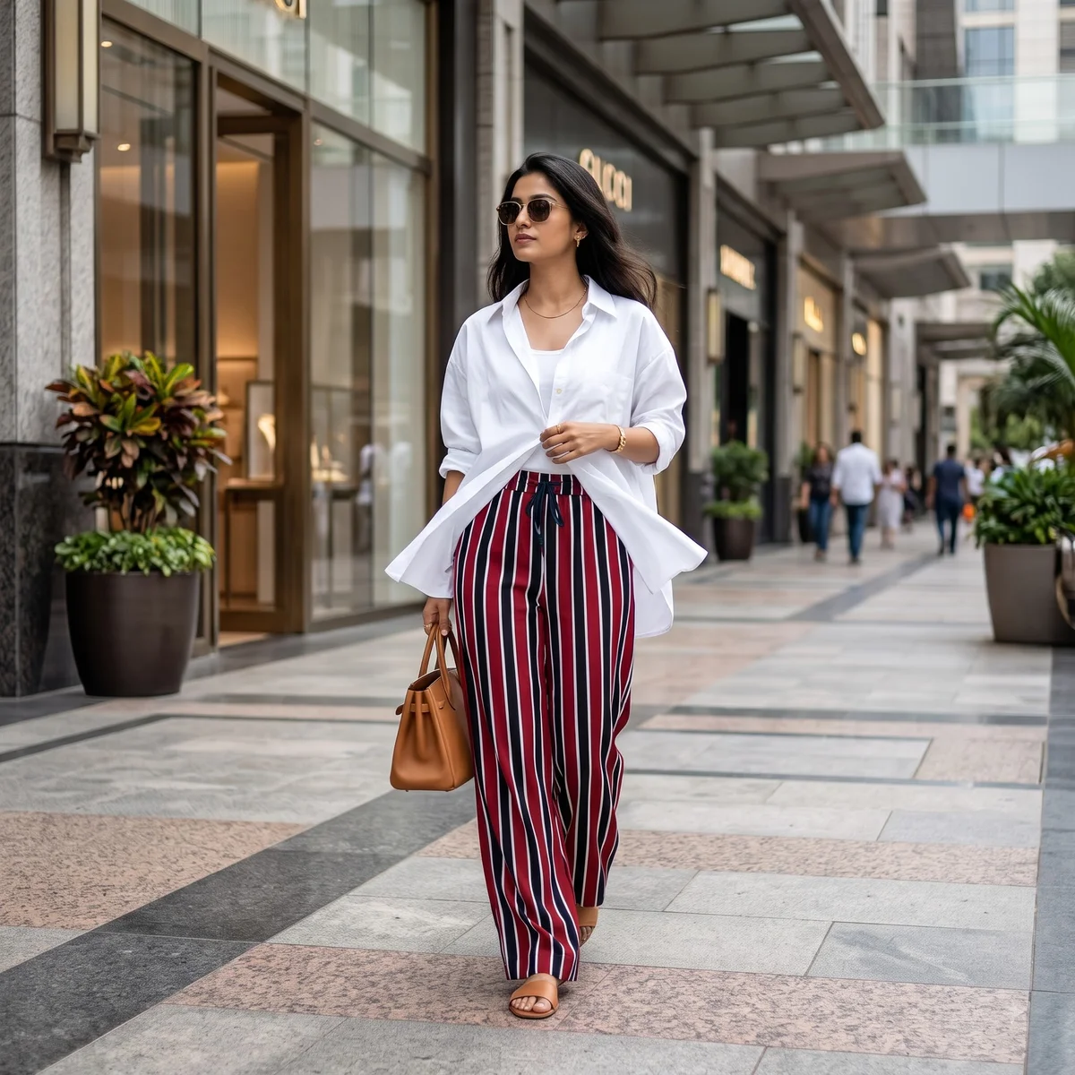 Women's Maroon & Black Vertical Striped Palazzo Trousers 4