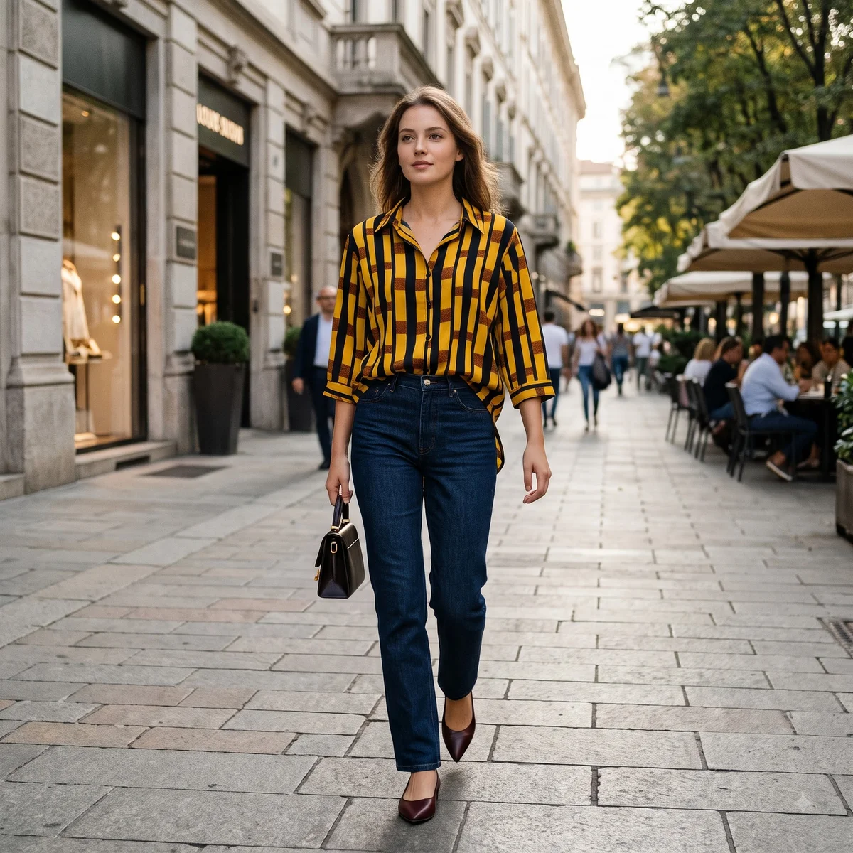 Women's Yellow & Black Geometric Block Striped Shirt 3