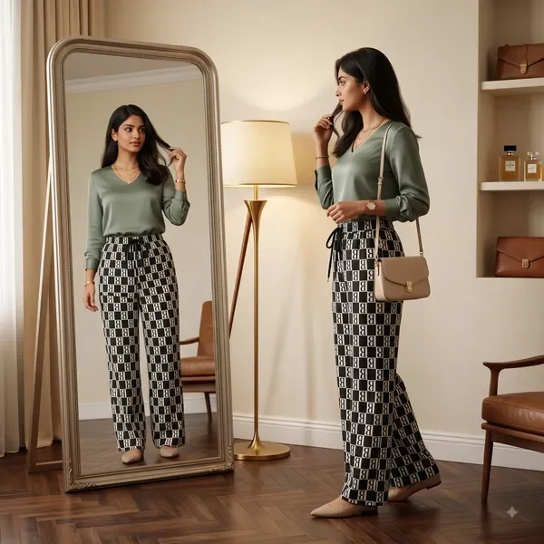 Black Printed Wide Leg Palazzo Pants For Women 5