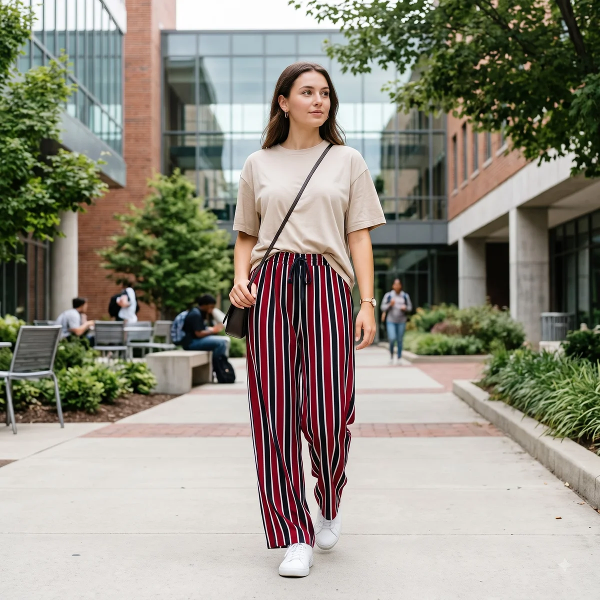 Women's Maroon & Black Vertical Striped Palazzo Trousers 3