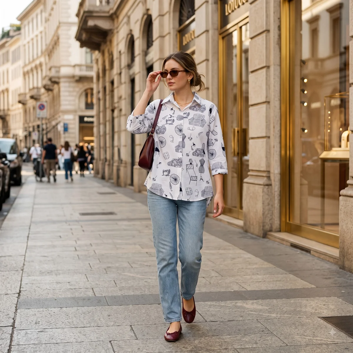 Monochrome Vintage Doodle Printed Shirt | White & Black Premium Collection