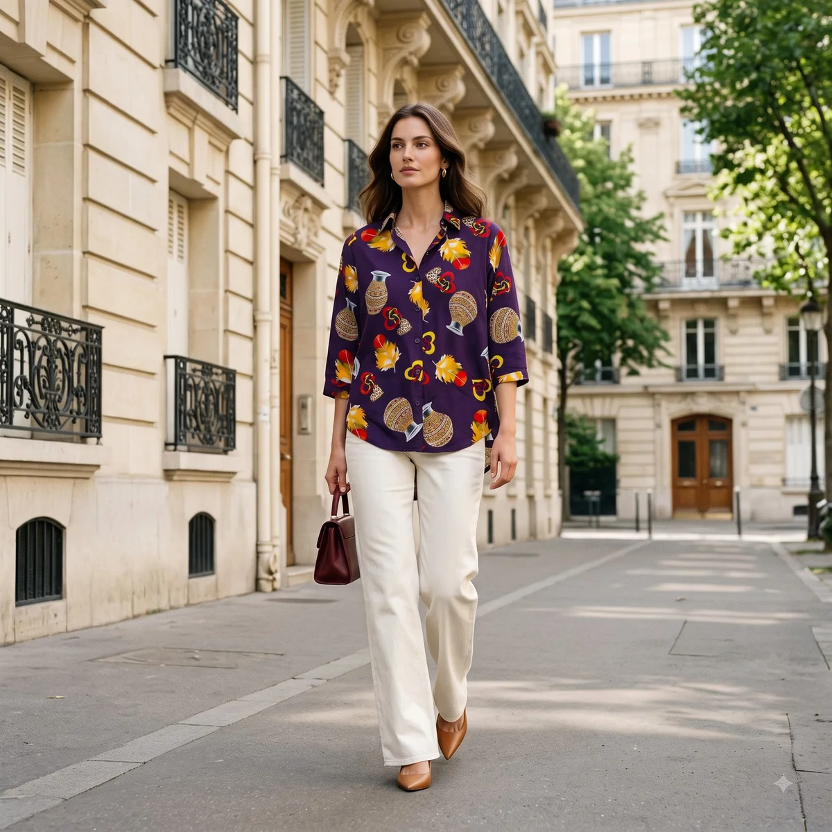 Women's Deep Purple Multicolour Artistic Motif Printed Shirt | Premium Casual & Office Wear 4