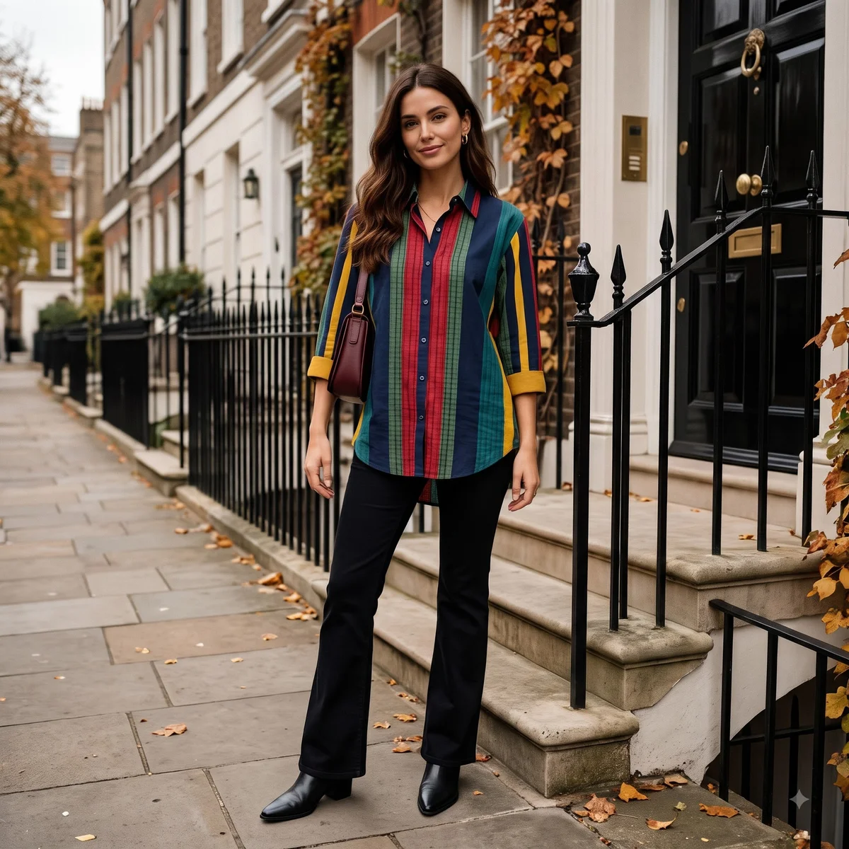 Women's Retro Multi-Color Striped Longline Button-Down Shirt
