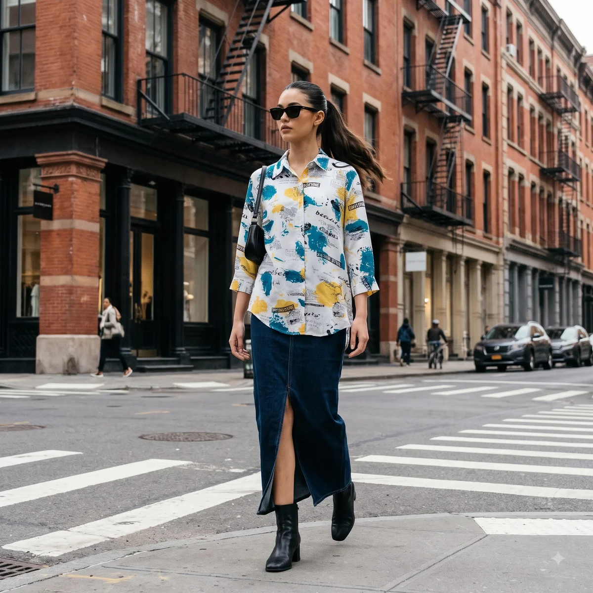 Women's Graphic Abstract Paint Splash Collared Shirt