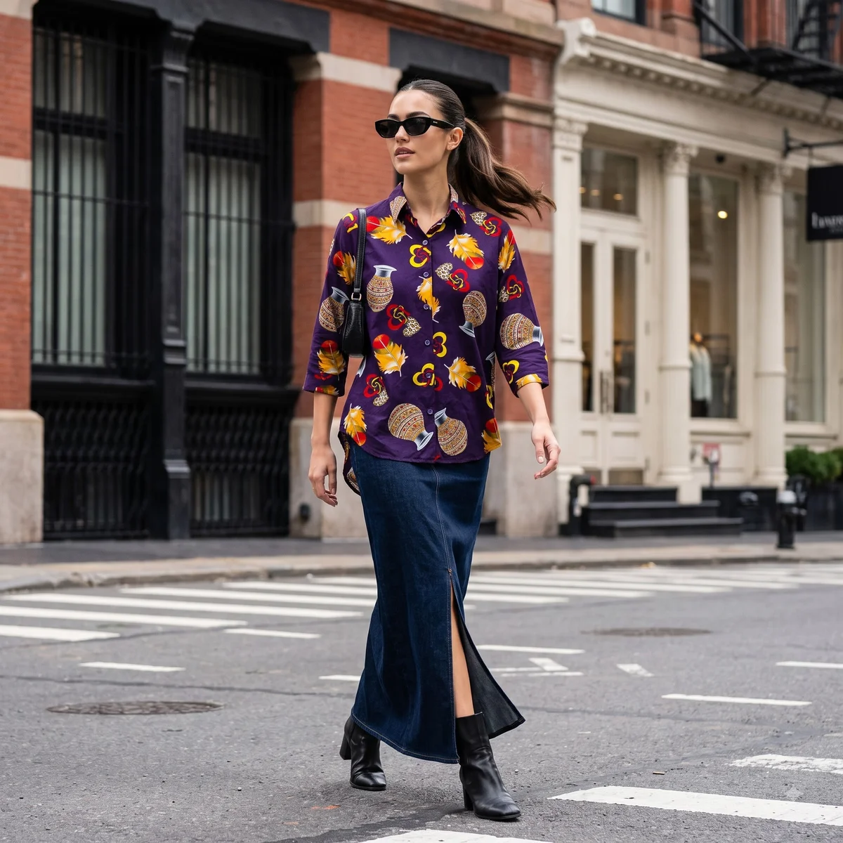 Women's Deep Purple Multicolour Artistic Motif Printed Shirt | Premium Casual & Office Wear