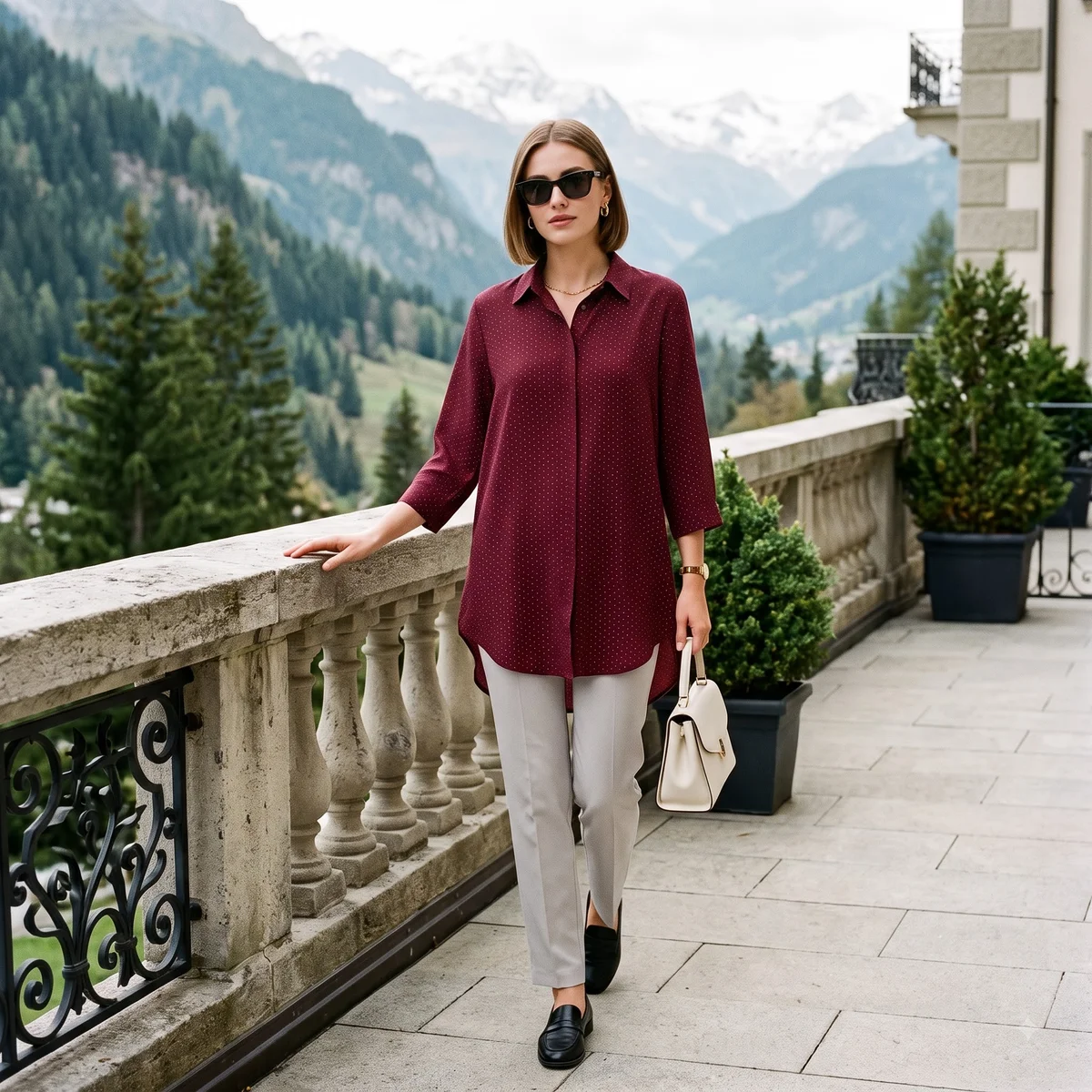 Bordeaux Dotted Shirt Kurti 3