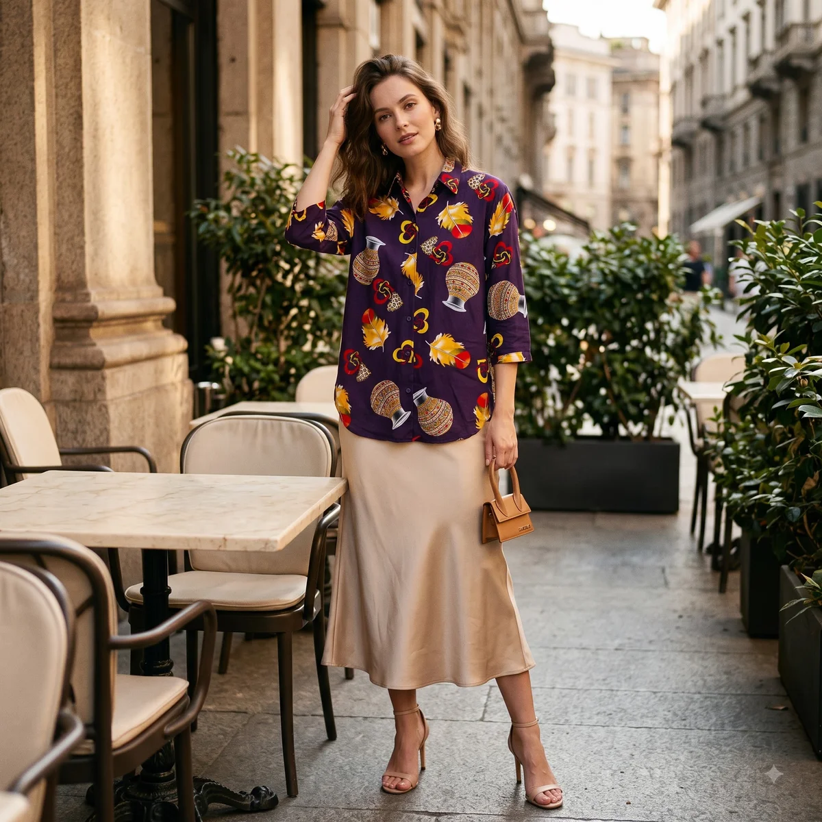 Women's Deep Purple Multicolour Artistic Motif Printed Shirt | Premium Casual & Office Wear 3