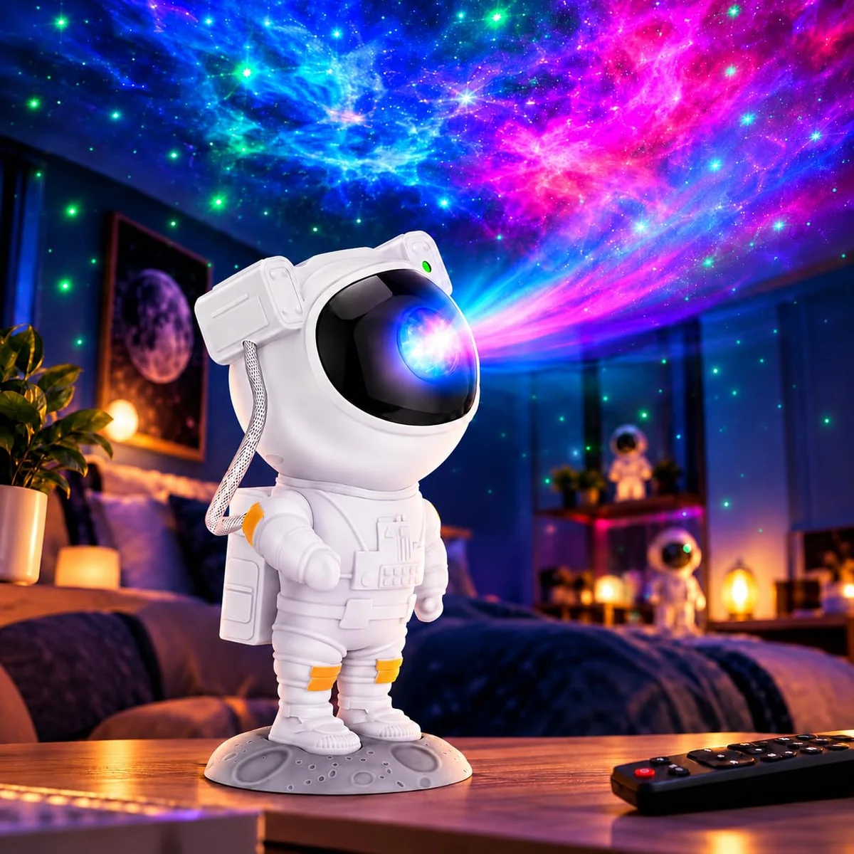 Astronaut Galaxy Projector Night Light – 360° Rotating Star & Nebula Projector with Remote & Timer for Kids Bedroom, Gaming Room & Home Décor
