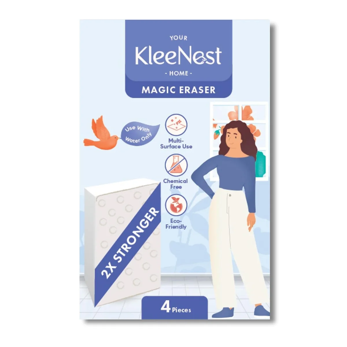 Kleenest Magic Eraser Cleaning Sponge, Melamine Foam Multipurpose Cleaner for Walls, Kitchen, Bathroom, Tiles, Glass & Appliances, Removes Crayon, Pen & Pencil Marks