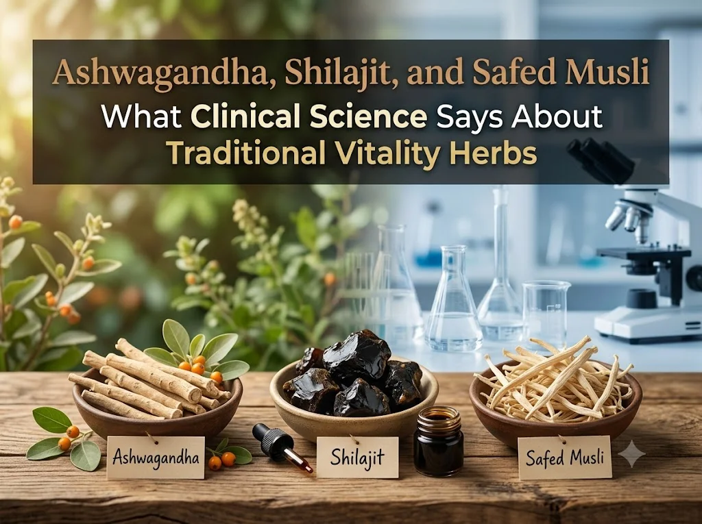 Ashwagandha, Shilajit, and Safed Musli: What Clinical Science Says About Traditional Vitality Herbs